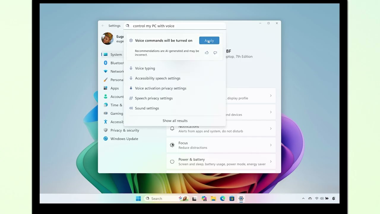 Agent in Windows Settings
