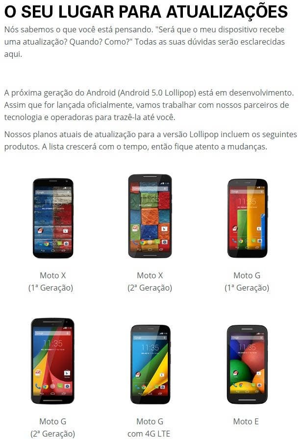 Motorola: Página informa sobre atualização do Android 5.0 Lollipop Motorola Android 5.0 Lollipop