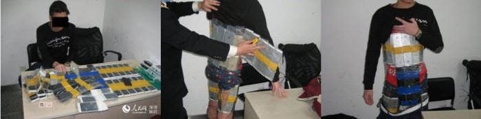 Homem tenta entrar na China com 96 Iphones grudados no corpo Homem tenta entrar na China com 96 Iphones grudados no corpo