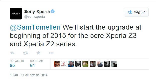 Android 5.0 Lollipop: Xperia Z2 e Xperia Z3 receberão atualização para Android ainda no mês de Fevereiro Android 5.0 Lollipop para Xperia Z2 e Xperia Z3 em Fevereiro
