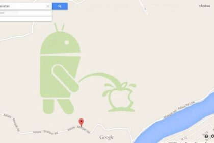 android mijando no logo da apple