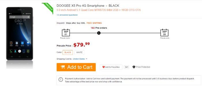 Doogee X5 Pro está em pré-venda na loja online GearBest