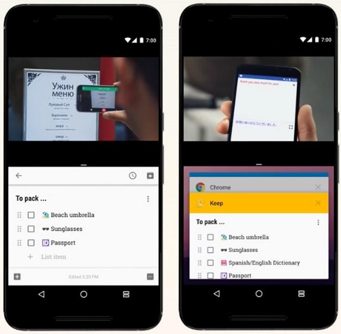 Android 7.0 Nougat traz a função multi-janelas, dividindo a tela em duas. (Foto: Divulgação/Android)