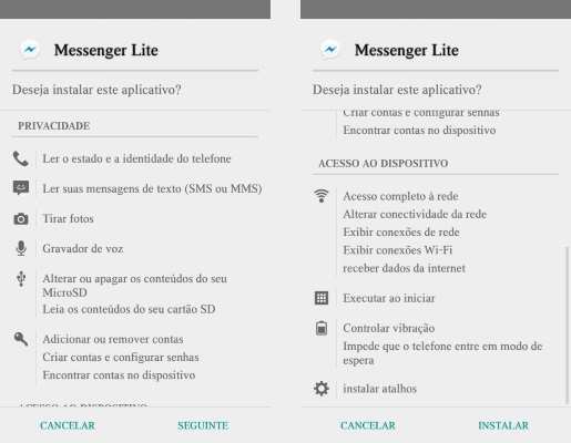 Facebook Messenger: Aplicativo ganha versão Lite Permissões do Messenger Lite. (Foto: Divulgação/Mobile Bit)