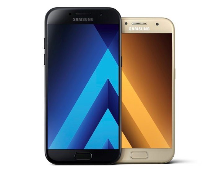 Galaxy A5 2017 e Galaxy A3 2017. Samsung Galaxy A3 A5 e A7 frontal