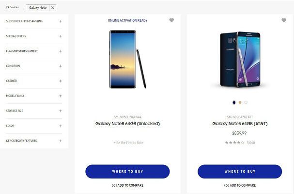 Samsung Galaxy Note 8 tem design revelado em loja online dos EUA galaxy note 8 loja samsung