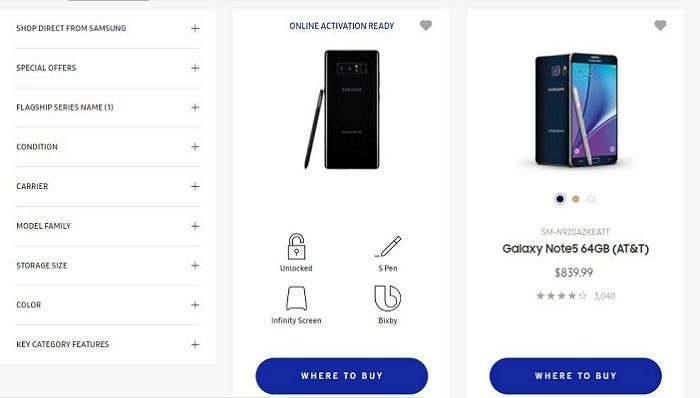Samsung Galaxy Note 8 tem design revelado em loja online dos EUA galaxy note 8 loja samsung2