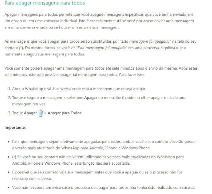 WhatsApp apagar mensagem WhatsApp apagar mensagem