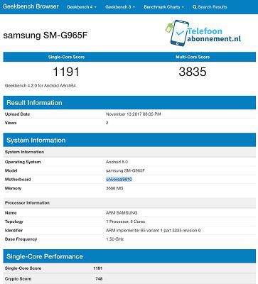 Samsung Galaxy S9 aparece no GeekBench com 4 GB de RAM galaxy s9 lista geekbench