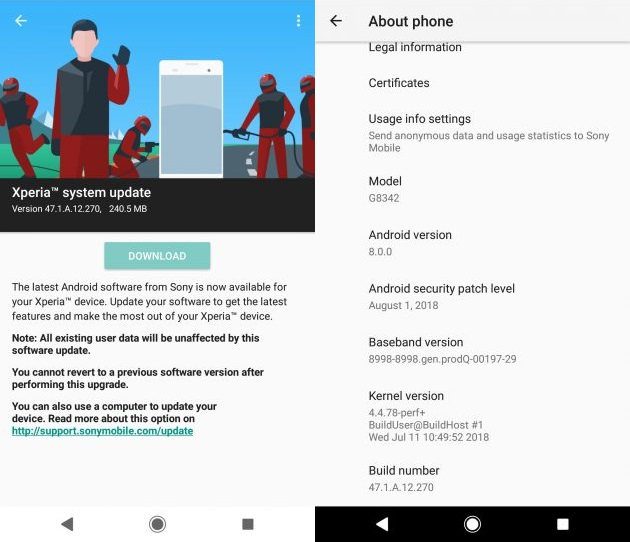 Xperia XZ1 e XZ Premium patch de segurança agosto Xperia XZ1 e XZ Premium patch de segurança agosto