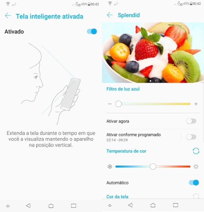 Review do ASUS Zenfone 5 (2018): Inteligência artificial e custo benefício Zenfone 5 2018 - Tela inteligente ativada