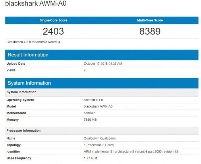 Xiaomi Black Shark 2 tem especificações reveladas em benchmark black shark 2 teste de benchmark