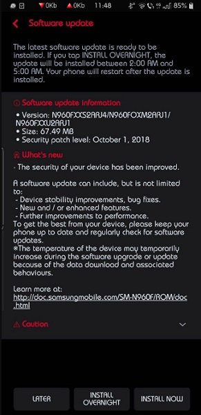 Galaxy Note 9 recebe atualização de segurança de outubro galaxy note 9 patch de seguranca outubro 2018