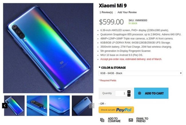 xiaomi mi 9 599 dolares