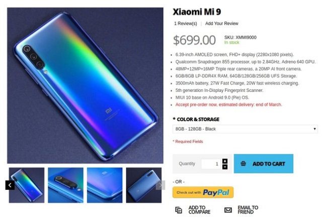 xiaomi mi 9 699 dolares