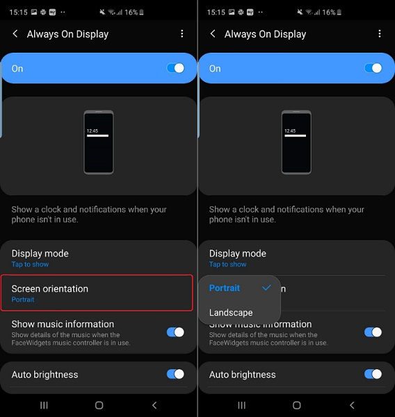 É possível utilizar o modo Always On Display na orientação paisagem no Galaxy S10. 