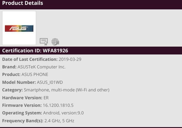 ZenFone 6 passa por certificação Wi-Fi com Android 9 Pie ASUS ZenFone 6 passa por certificação no Wi-Fi Alliance com Android 9 Pie.