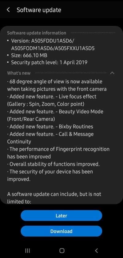 Samsung Galaxy A50 recebe atualização do pacote de segurança de abril atualização de segurança galaxy a50