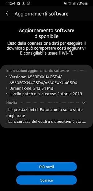 atualização de segurança de abril de 2019 galaxy a8 na italia