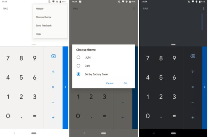 calculadora android modo escuro