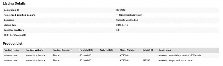 Motorola One Vision e Motorola RAZR recebem certificação Bluetooth Motorola RAZR modelo XT2000-1 listado em certificação Bluetooth.