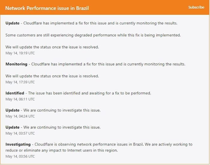 Cloudflare sofre falha e causa problemas no acesso à internet no Brasil Falha no servidor do Cloudflare já está sendo corrigida.