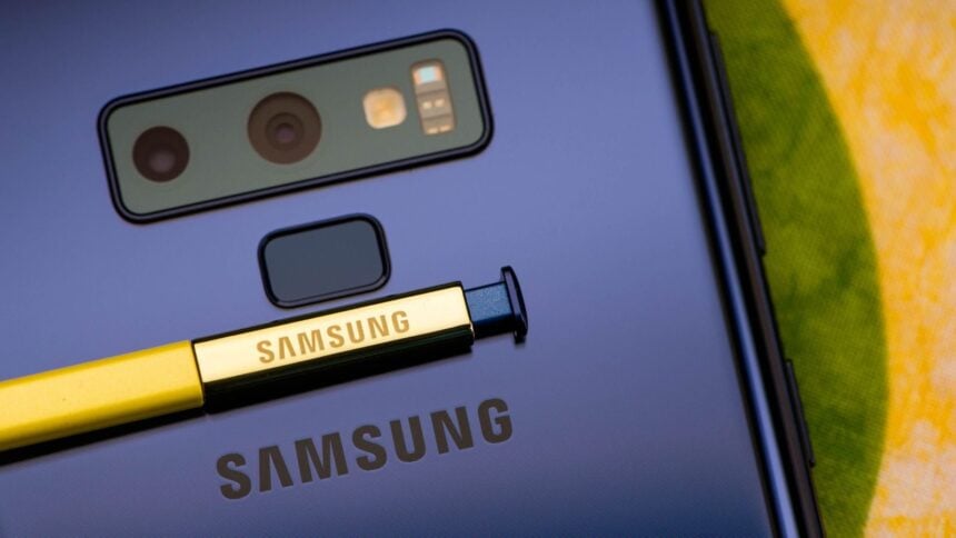 Imagem da parte traseira do Galaxy Note 9 com a S Pen.