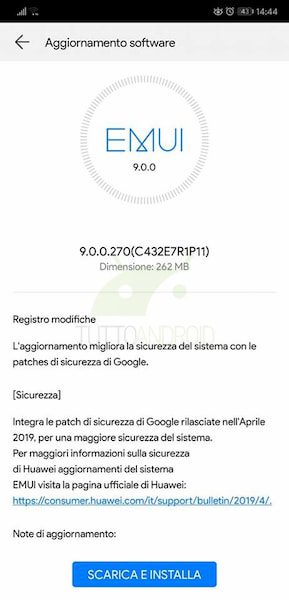Huawei P20 e P20 Pro recebem atualização de segurança de abril 2019 Captura de tela da atualização de segurança do Huawei P20.