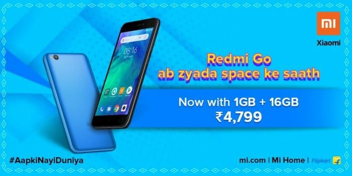 Xiaomi Redmi Go ganha nova variante com mais armazenamento interno Imagem promocional do Xiaomi Redmi Go de 16 GB de armazenamento interno.