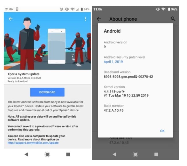 xperia xz1 xz premium atualizacao abril