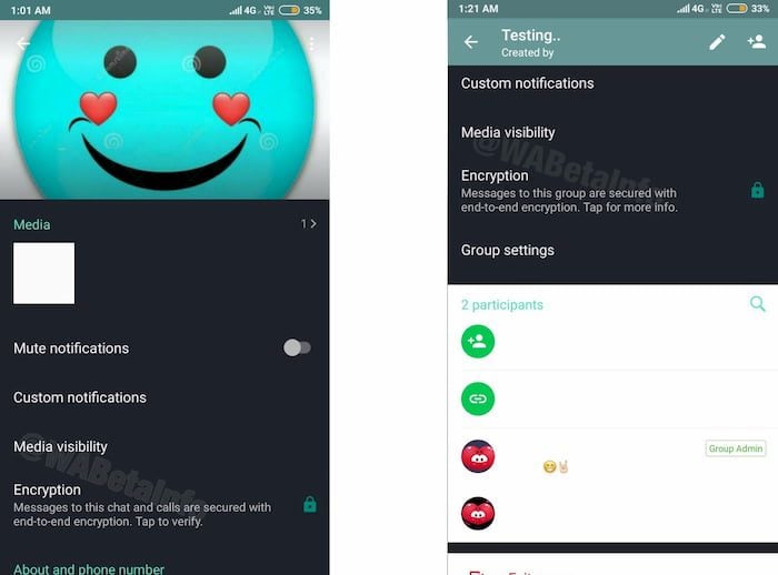 WhatsApp: Modo noturno tem novos detalhes divulgados em imagens Capturas de tela do WhatsApp com modo noturno.