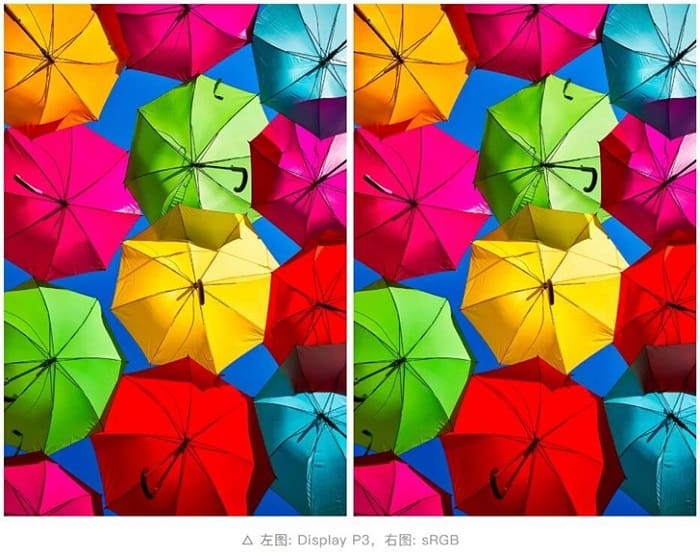 Android Q suportará gama de cores mais ampla para as fotos Comparativo de imagem P3 e sRGB no Android Q.