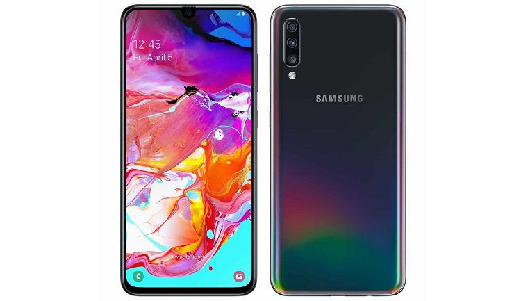 Galaxy A30 e A70 recebem atualização com correções e melhorias Galaxy A70 na cor preta.