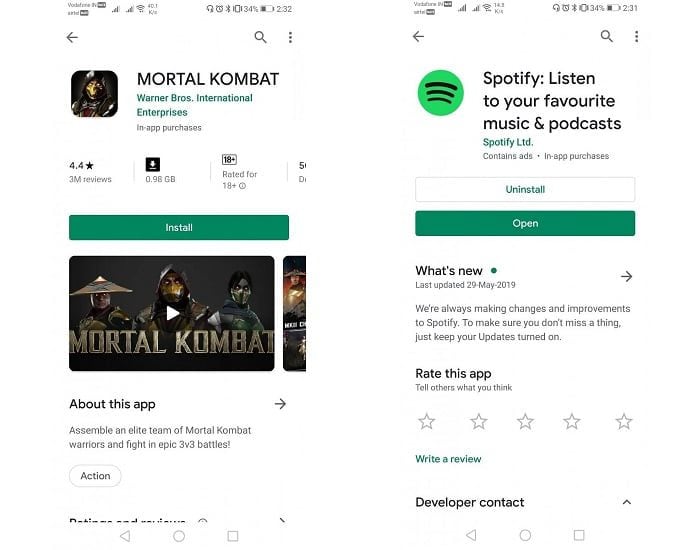 Google Play Store com base no Material Design é disponibilizada em APK Captura de tela dos botões de instalação de apps na nova versão em APK do Google Play Store.