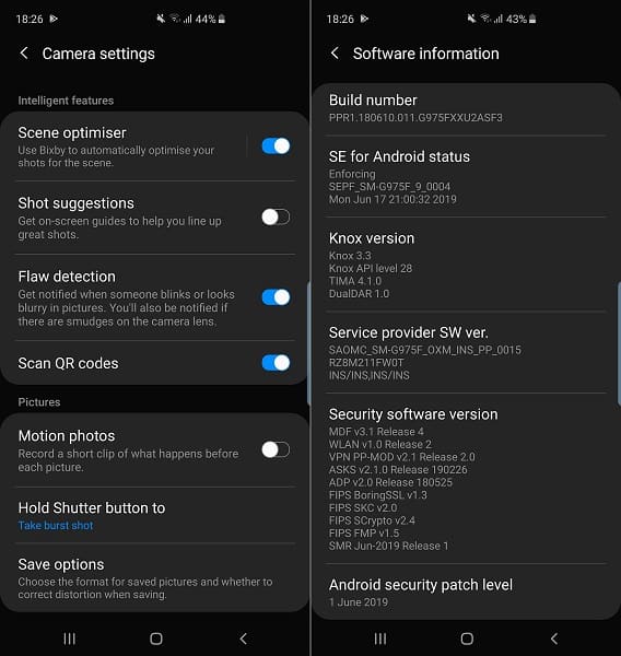 Linha Galaxy S10 começa a receber patch de segurança de junho de 2019 Captura de tela da atualização de junho de 2019 para a linha Galaxy S10.