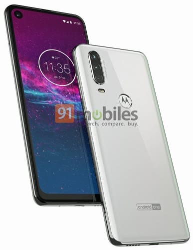 Motorola One Action tem seu design revelado em renderização Renderização do Motorola One Action na cor branco.