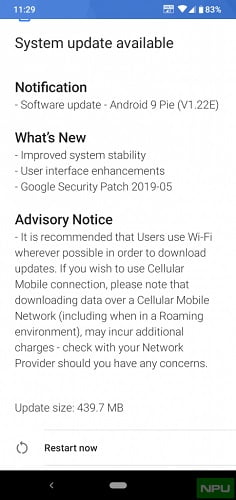 Captura de tela da atualização de segurança de maio do Nokia 4.2.