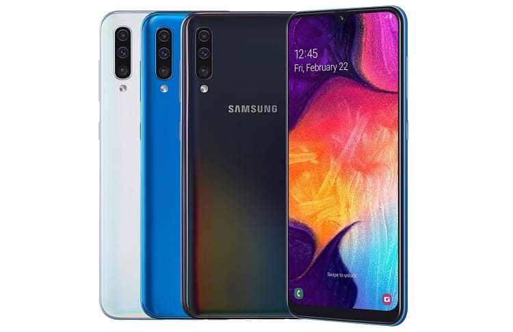 Galaxy A50 começa a receber o pacote de segurança de junho de 2019 Galaxy A50 nas cores preto, azul e branco.