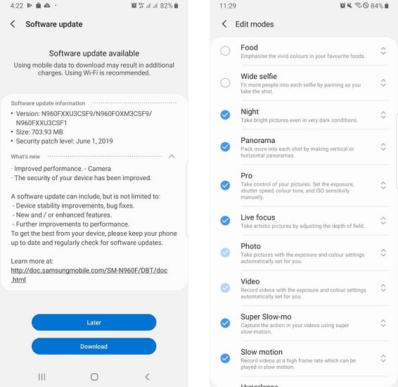 Galaxy Note 9 recebe pacote de segurança de junho de 2019 Captura de tela da atualização de segurança de junho do Galaxy Note 9.