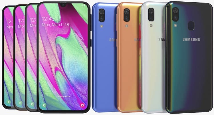 Galaxy A40 recebe patch de segurança de julho com o Samsung Pay Galaxxy A40 cores.