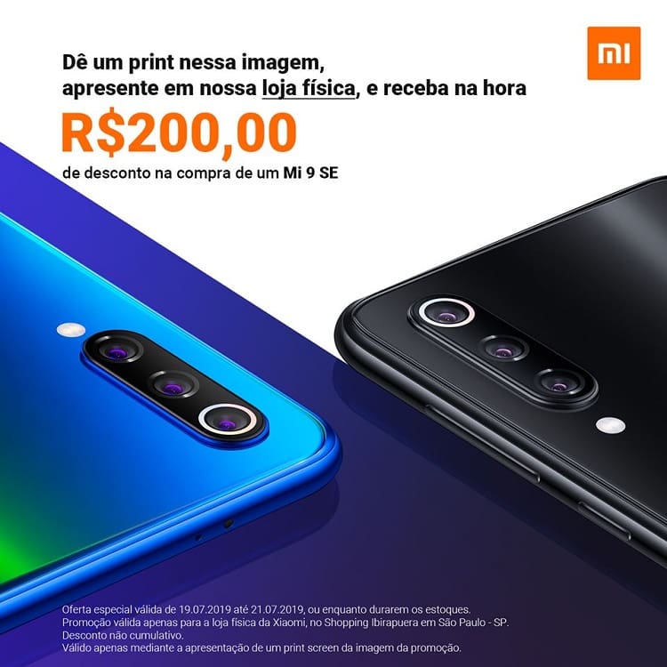 Xiaomi Mi 9 SE entra em promoção na loja oficial da empresa no Brasil Xiaomi Mi 9 SE está em promoção no Brasil.