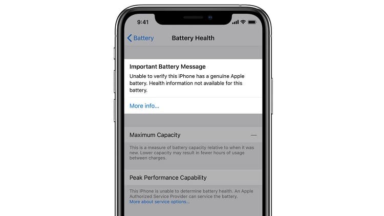 iPhone XS e XR tem "bloqueio" para evitar uso de baterias não-oficiais Captura de tela do recurso Saúde da Bateria no iPhone.