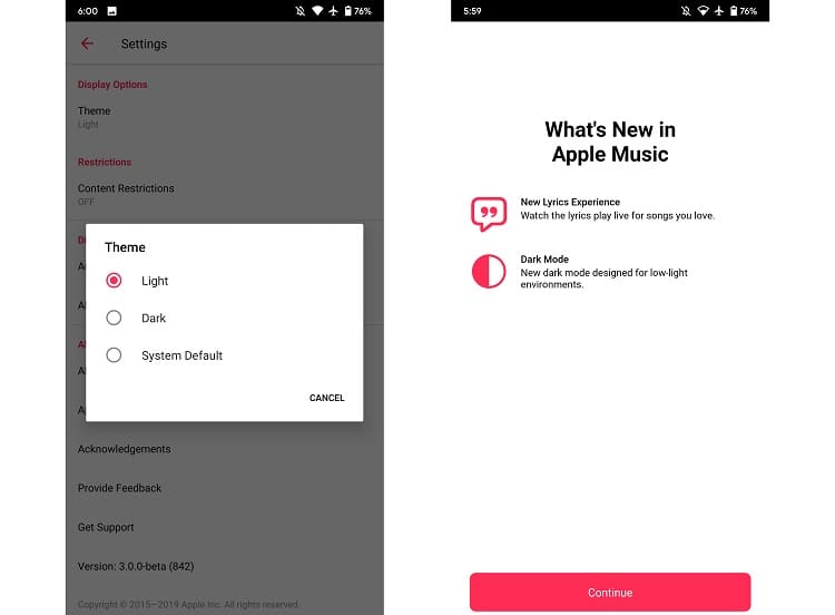 Apple Music Beta para Android ganha atualização com algumas novidades Captura de tela Apple Music Beta para Android.