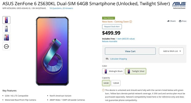 ASUS Zenfone 6 tem pré-venda iniciada nos Estados Unidos Zenfone 6 pré-venda Estados Unidos.