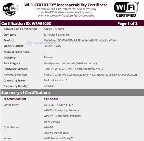 Galaxy A20s ganha certificação na Wi-Fi Alliance e deve chegar com o Android Pie galaxy a20s wifi alliance