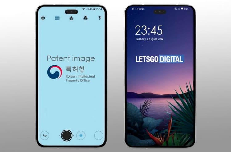 Renderização do smartphone LG com furo na tela.