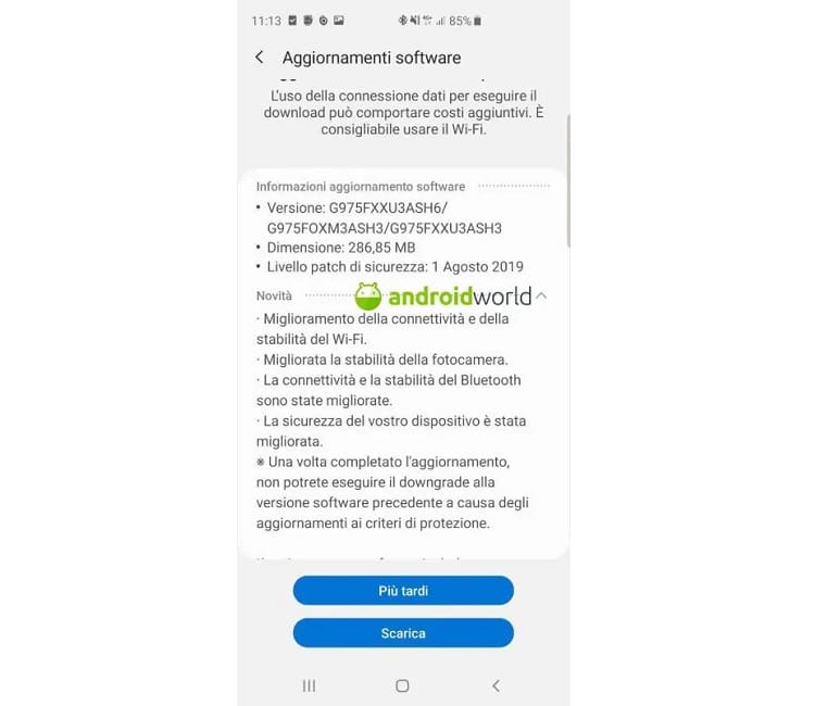 Linha Galaxy S10 recebe atualização com melhorias para a câmera Captura de tela atualização do Galaxy S10.