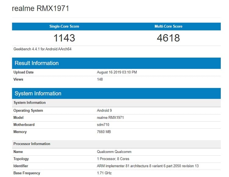 Realme 5 Pro tem especificações reveladas em teste de benchmark Realme 5 Pro teste de benchmark.