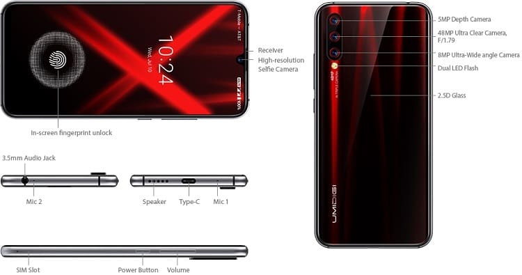 UMIDIGI X e Xiaomi Mi A3 tem especificações comparadas em tabela Umidigi X detalhes.