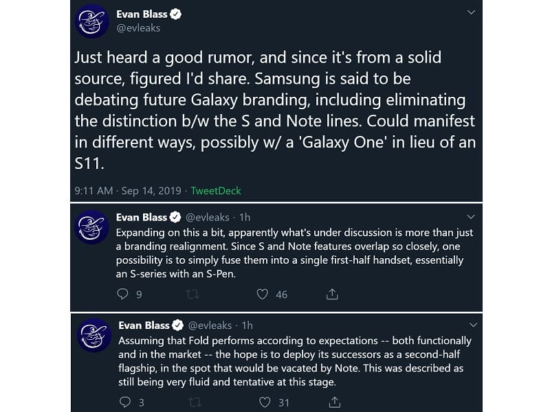 Galaxy One: Samsung pode unificar linhas S e Note em 2020 Capturas de tela, rumores sobre unificação das linhas Galaxy S e Note.